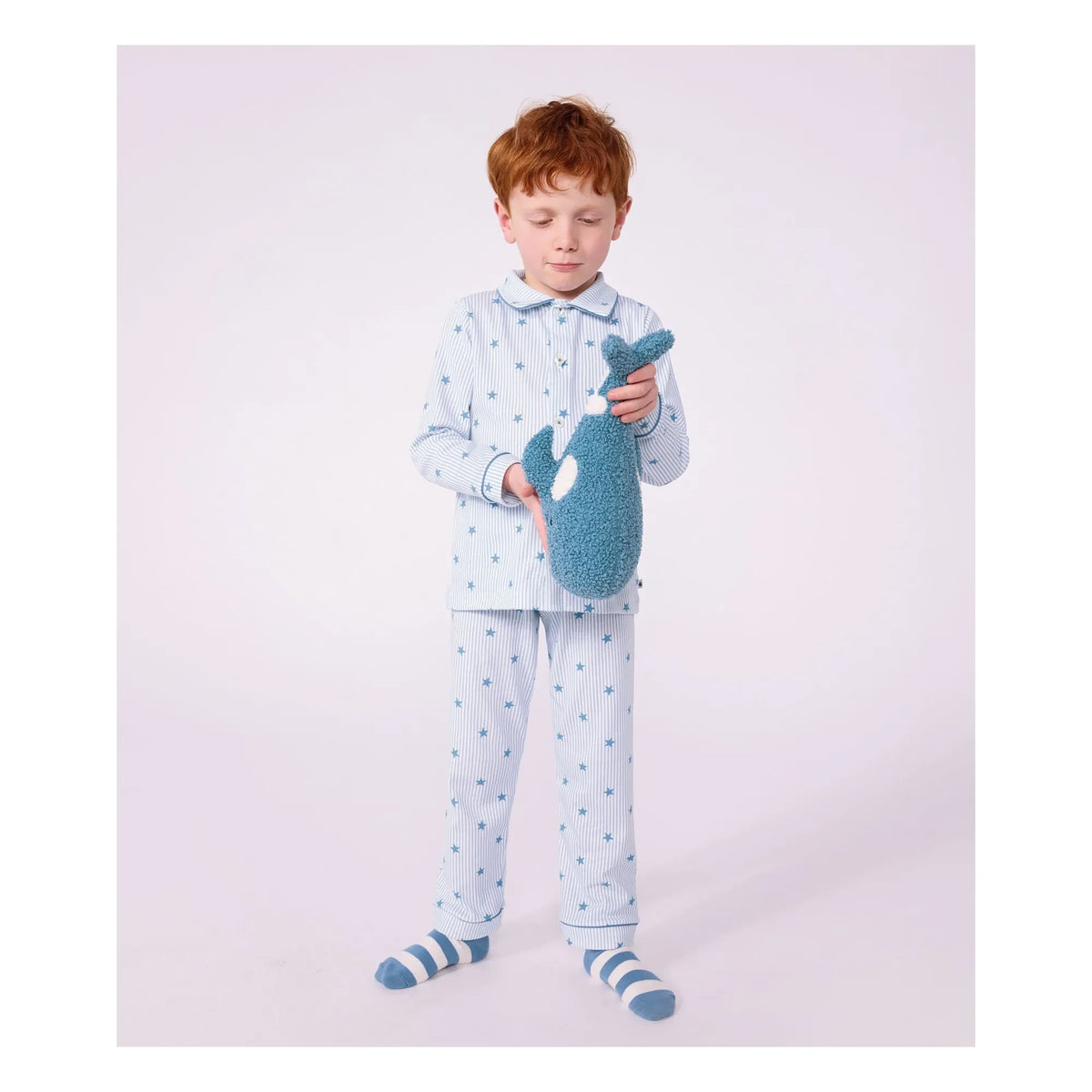 Petit Bateau - Striped Star Organic Cotton Pajama Top | Blue