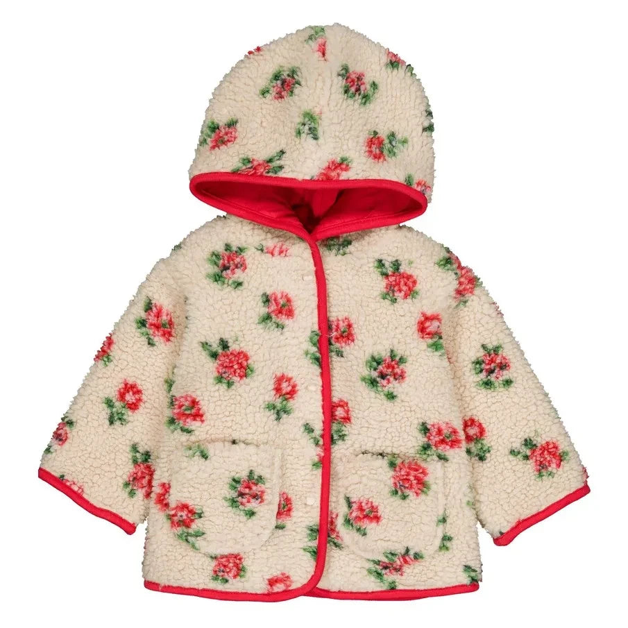 Hello Simone - Floral Pattern Sherpa Style Coat | Cream