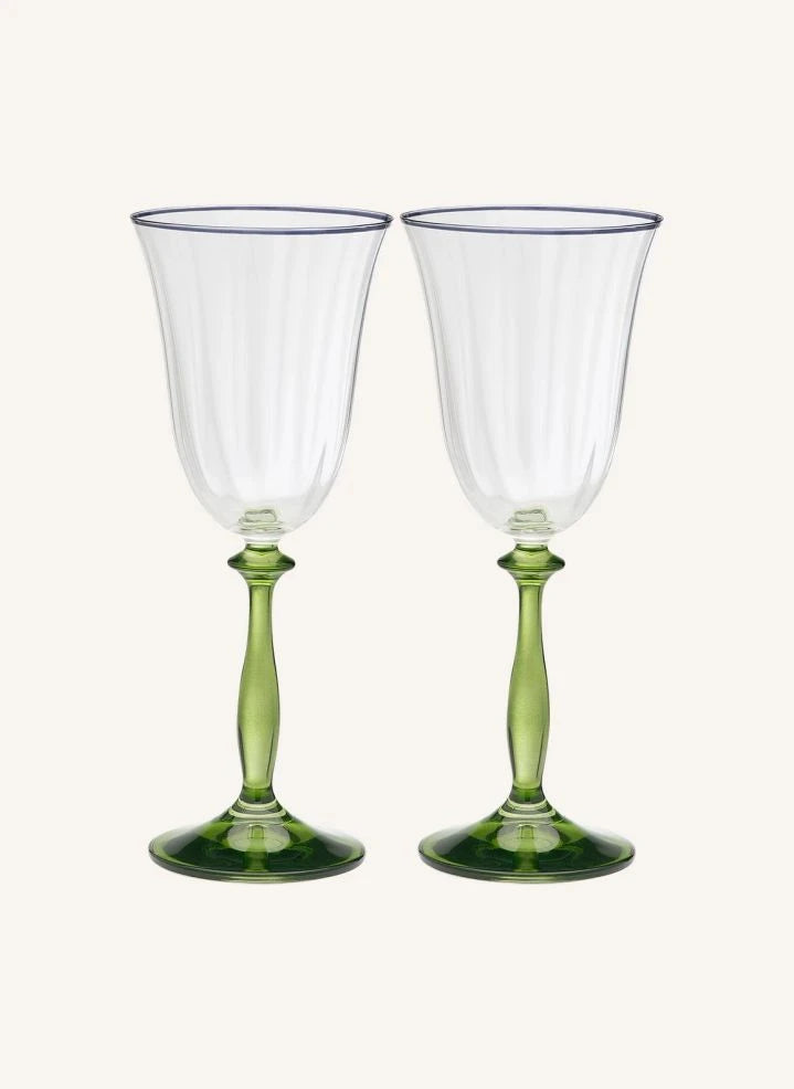 Anna + Nina - Freya Optic Wine Glasses - Set of 2 | Green