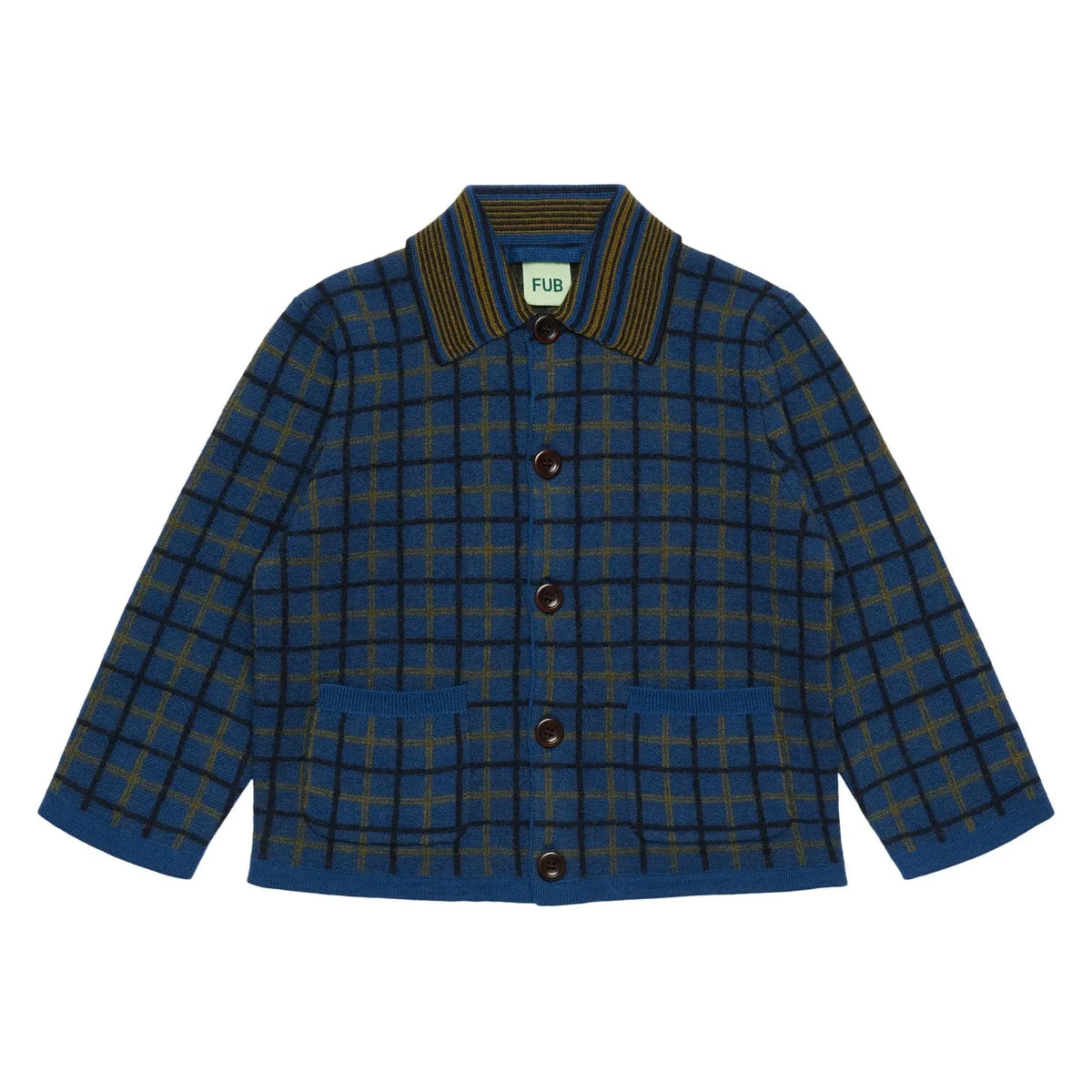 FUB - Merino Wool Checked Felted Jacket | Blue
