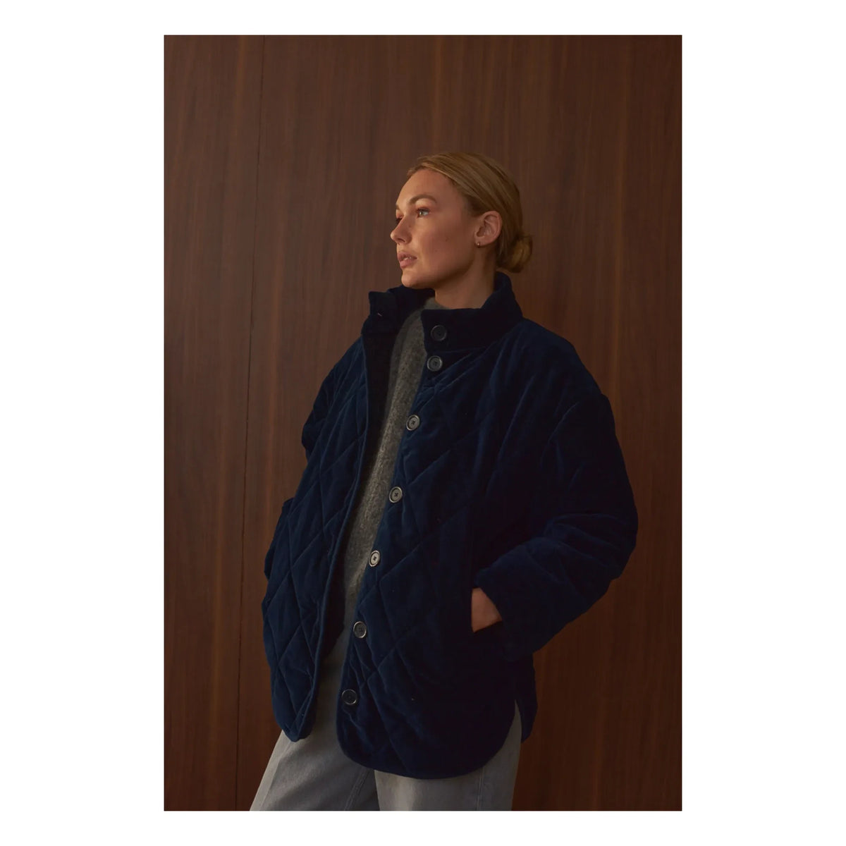 Marlot Paris - Louisa Velvet Quilted Coat - Women's Collection | Indigo