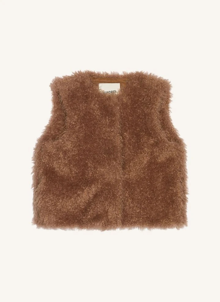 Hundred Pieces - Lucky Sleeveless Fur Jacket | Taupe brown