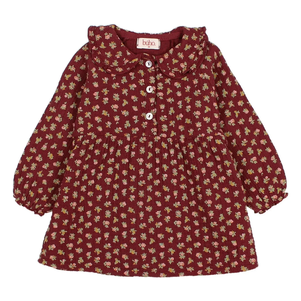 Búho - Organic Cotton Flower Cottage Dress | Burgundy