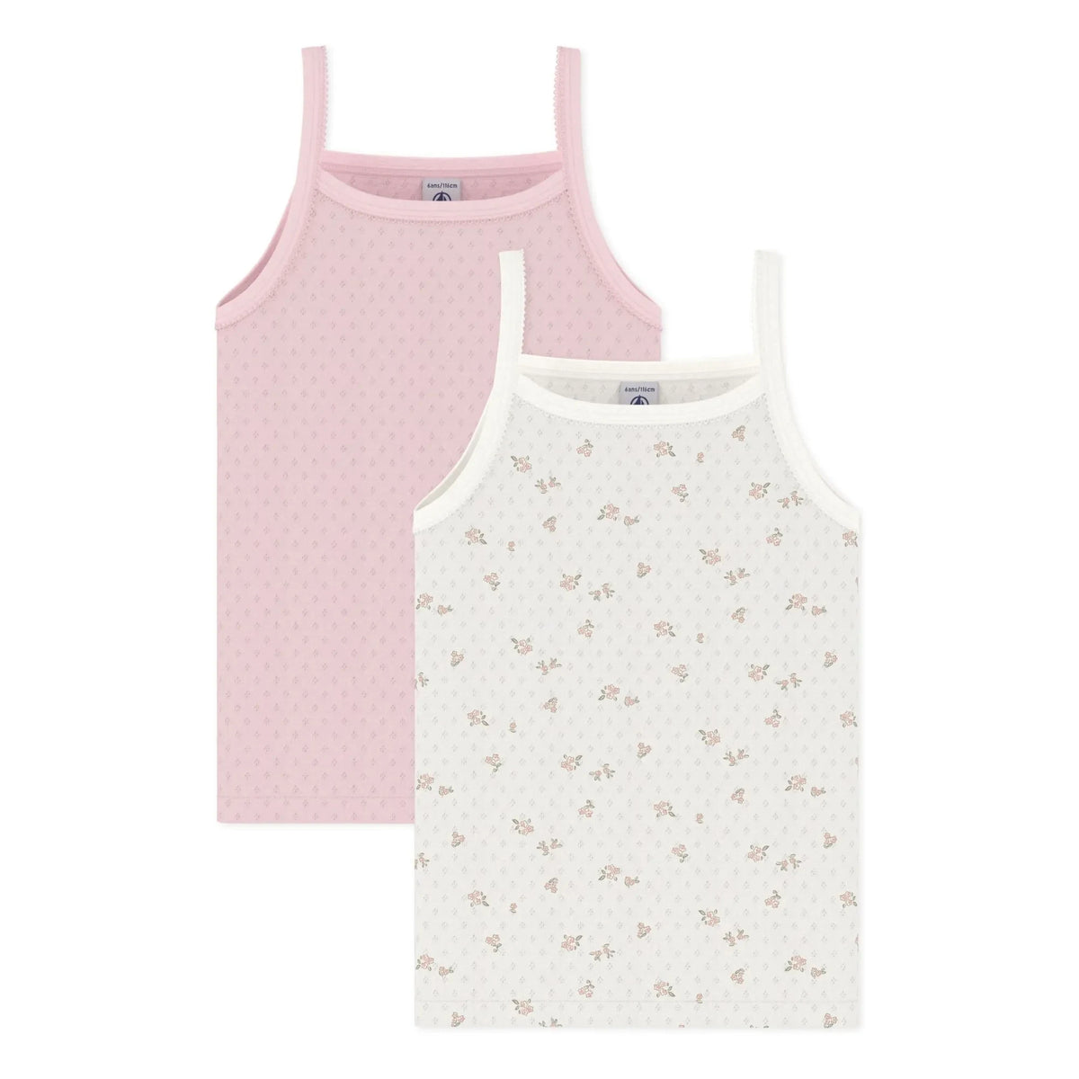 Petit Bateau - 2-Pack Holey Organic Cotton Floral Tanks | Pink