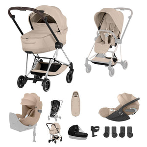 Cybex Mios Ultimate Birth & Beyond Bundle - Style Collection-Travel Systems-Cozy Beige-Chrome Brown | Natural Baby Shower