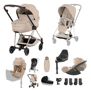 Cybex Mios Ultimate Birth & Beyond Bundle - Style Collection-Travel Systems-Cozy Beige-Rose Gold | Natural Baby Shower