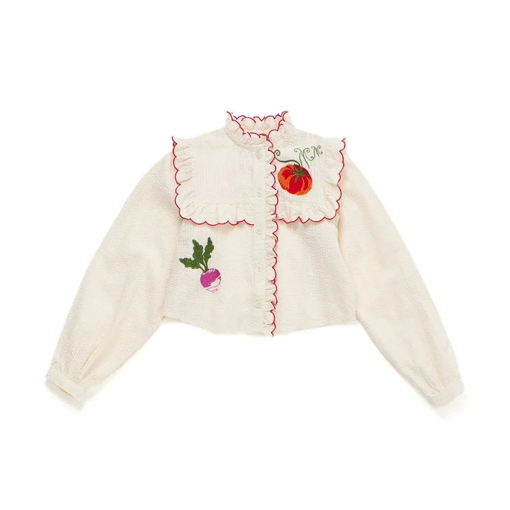Maison Mangostan - Velvet Vegetable Blouse | Cream