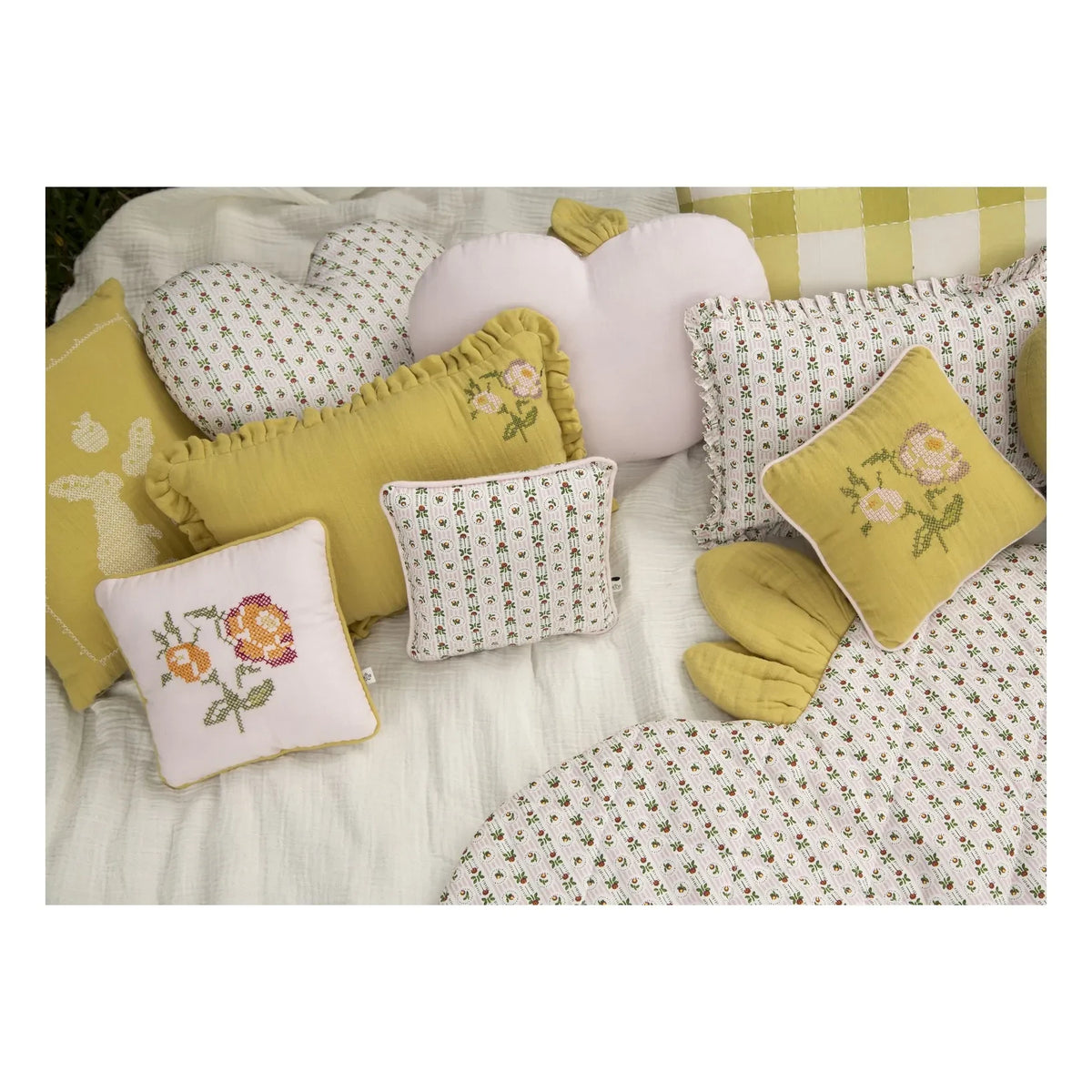 Editions Aimable - Clovis Floral Cushion | Pistachio Green