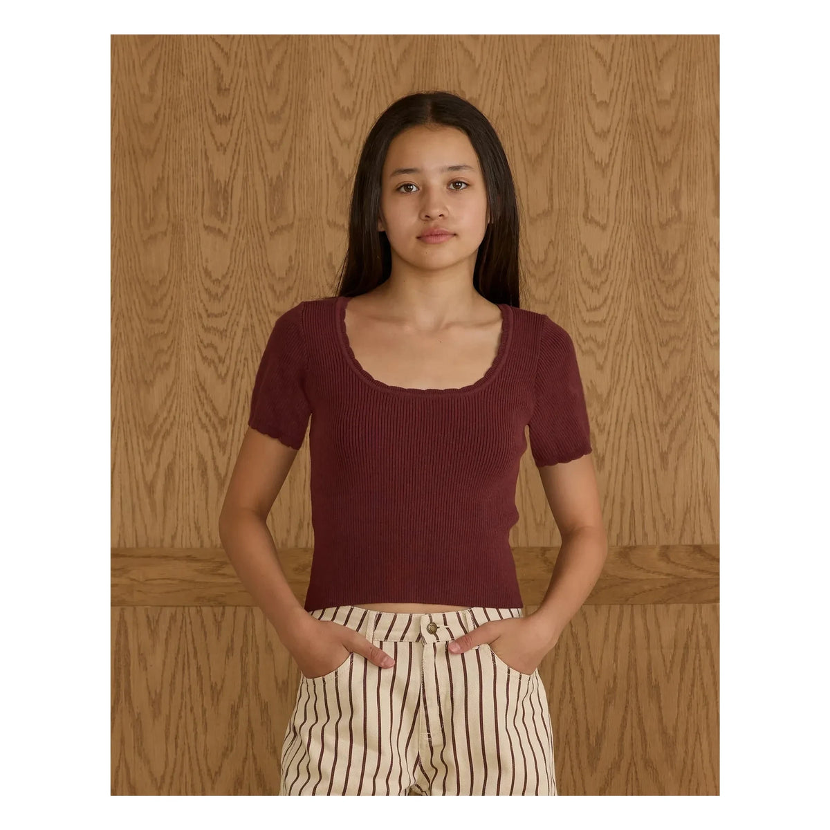 Rylee + Cru - Puffed Collar T-Shirt | Burgundy
