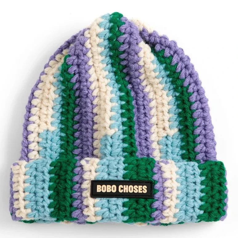 Bobo Choses - Recycled Fiber Knit Striped Beanie | Light Blue