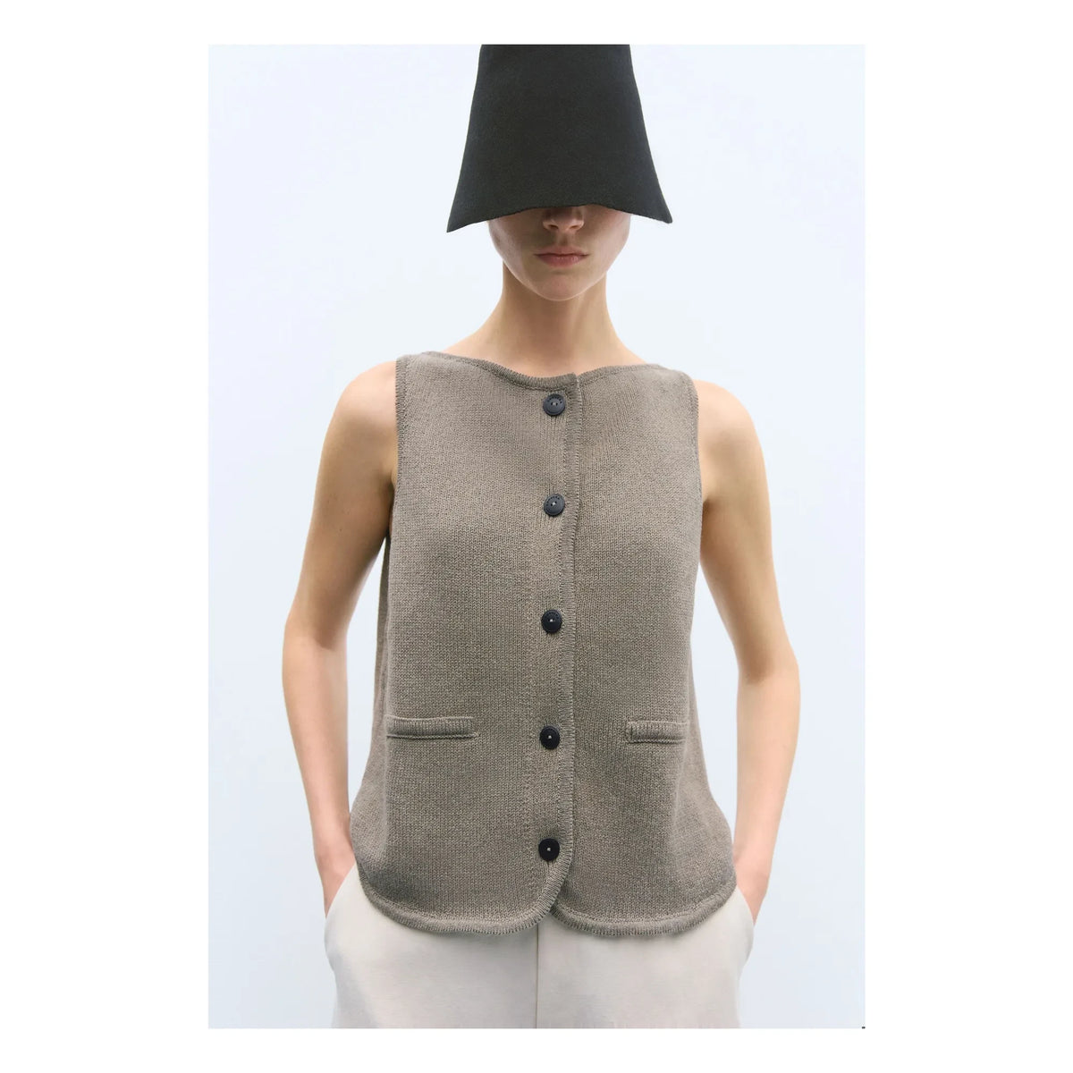 Cordera - Sleeveless Vest Boat Neck Recycled Cotton | Grey Brown