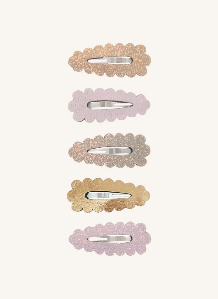 Mimi & Lula - 5-piece Mini Glitter Scalloped Hair Clip Set | Pink