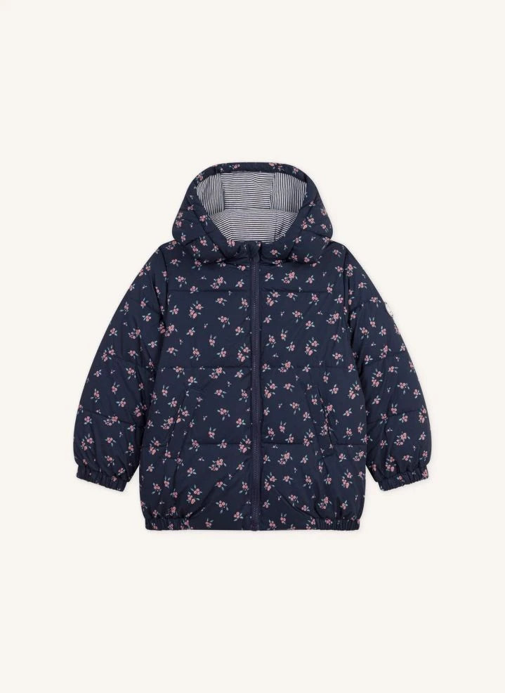Petit Bateau - Floral Hooded Puffer Jacket | Navy