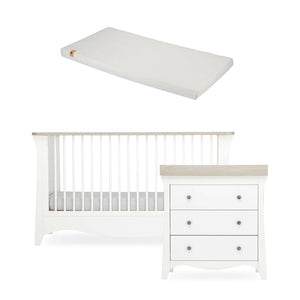CuddleCo Clara 2 Piece Set 3-Drawer Dresser + Cot Bed - White/Ash-Nursery Sets-White/Ash-Lullaby Hypo Allergenic Bamboo Foam Cot Bed Mattress | Natural Baby Shower