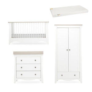 CuddleCo Clara 3 Piece Set 3-Drawer Dresser Cot Bed + Wardrobe - White/Ash-Nursery Sets-White/Ash-First Gold Anti Allergy Foam Cot Bed Mattress | Natural Baby Shower