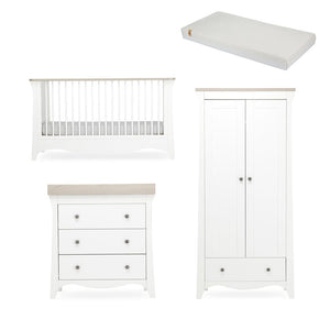CuddleCo Clara 3 Piece Set 3-Drawer Dresser Cot Bed + Wardrobe - White/Ash-Nursery Sets-White/Ash-Harmony Hypo Allergenic Bamboo Sprung Cot Bed Mattress | Natural Baby Shower