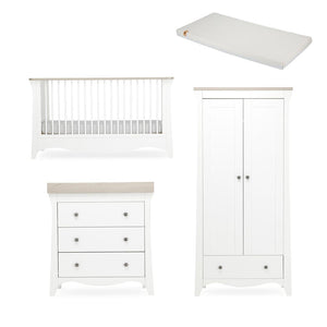 CuddleCo Clara 3 Piece Set 3-Drawer Dresser Cot Bed + Wardrobe - White/Ash-Nursery Sets-White/Ash-Lullaby Hypo Allergenic Bamboo Foam Cot Bed Mattress | Natural Baby Shower