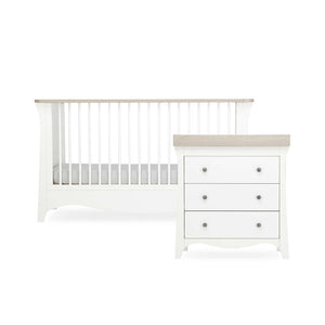 CuddleCo Clara 2 Piece Set 3-Drawer Dresser + Cot Bed - White/Ash-Nursery Sets-White/Ash-No Mattress | Natural Baby Shower