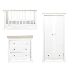 CuddleCo Clara 3 Piece Set 3-Drawer Dresser Cot Bed + Wardrobe - White/Ash-Nursery Sets-White/Ash-No Mattress | Natural Baby Shower