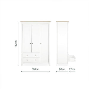 CuddleCo Clara Triple Wardrobe 2 Draw - White/Ash-Wardrobes-White/Ash- | Natural Baby Shower