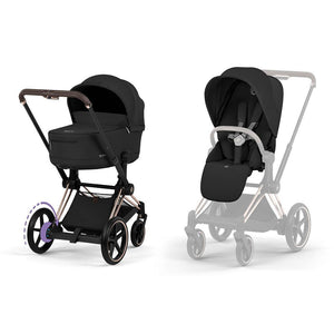 CYBEX e-Priam Comfort Pushchair & Foldable Carrycot - Sepia Black/Rose Gold-Strollers-Sepia Black/Rose Gold- | Natural Baby Shower
