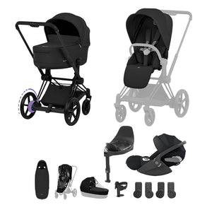 Cybex e-Priam Ultimate Accessory Bundle - Comfort Collection-Travel Systems-Sepia Black-With Base | Natural Baby Shower