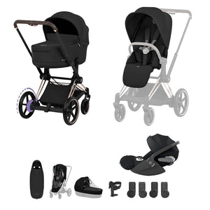 Cybex e-Priam Ultimate Accessory Bundle - Comfort Collection-Travel Systems-Sepia Black/Rose Gold-Without Base | Natural Baby Shower