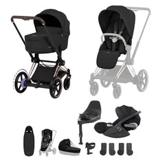 Cybex e-Priam Ultimate Accessory Bundle - Comfort Collection-Travel Systems-Sepia Black/Rose Gold-With Base | Natural Baby Shower