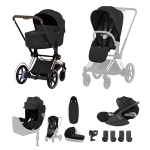 Cybex e-Priam Ultimate Birth & Beyond Bundle - Comfort Collection-Travel Systems-Sepia Black/Rose Gold-Without Base | Natural Baby Shower