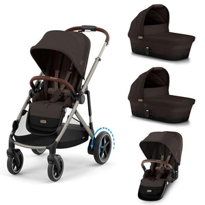 CYBEX e-Gazelle Twin Pushchair-Strollers-Chocolate Brown-2x Carrycot + Seat Unit | Natural Baby Shower
