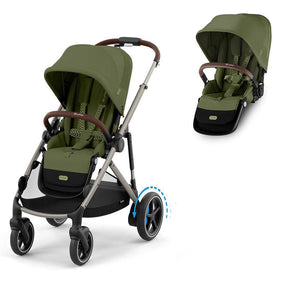 CYBEX e-Gazelle Twin Pushchair-Strollers-Moss Green-With Seat Unit | Natural Baby Shower
