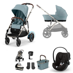 CYBEX e-Gazelle S + Cloud G Travel System-Travel Systems-Stormy Blue-No Base | Natural Baby Shower