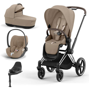CYBEX Priam Cloud T Travel System - Cozy Beige-Travel Systems-Chrome Brown-Lux | Natural Baby Shower