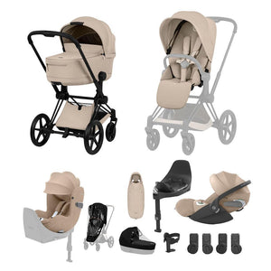Cybex Priam Ultimate Birth & Beyond Bundle - Comfort Collection-Travel Systems-Cozy Beige-With Base | Natural Baby Shower