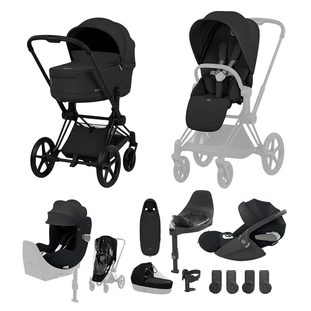 Cybex Priam Ultimate Birth & Beyond Bundle - Comfort Collection-Travel Systems-Sepia Black-With Base | Natural Baby Shower