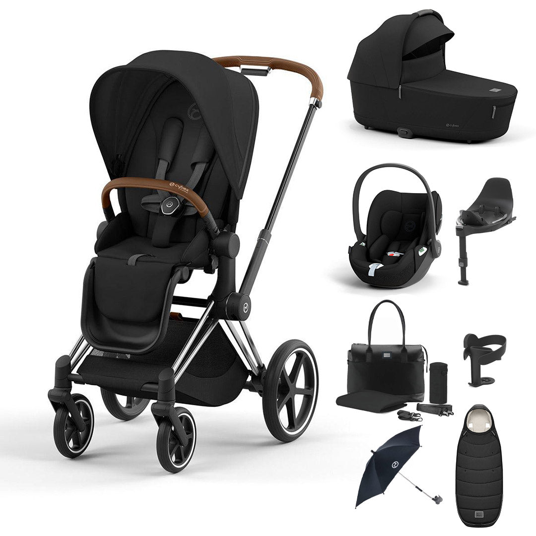 CYBEX Priam Ultimate Bundle-Travel Systems-Sepia Black-Chrome Brown | Natural Baby Shower