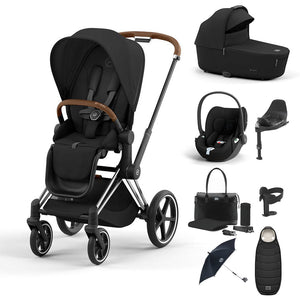 CYBEX Priam Ultimate Bundle-Travel Systems-Sepia Black-Chrome Brown | Natural Baby Shower