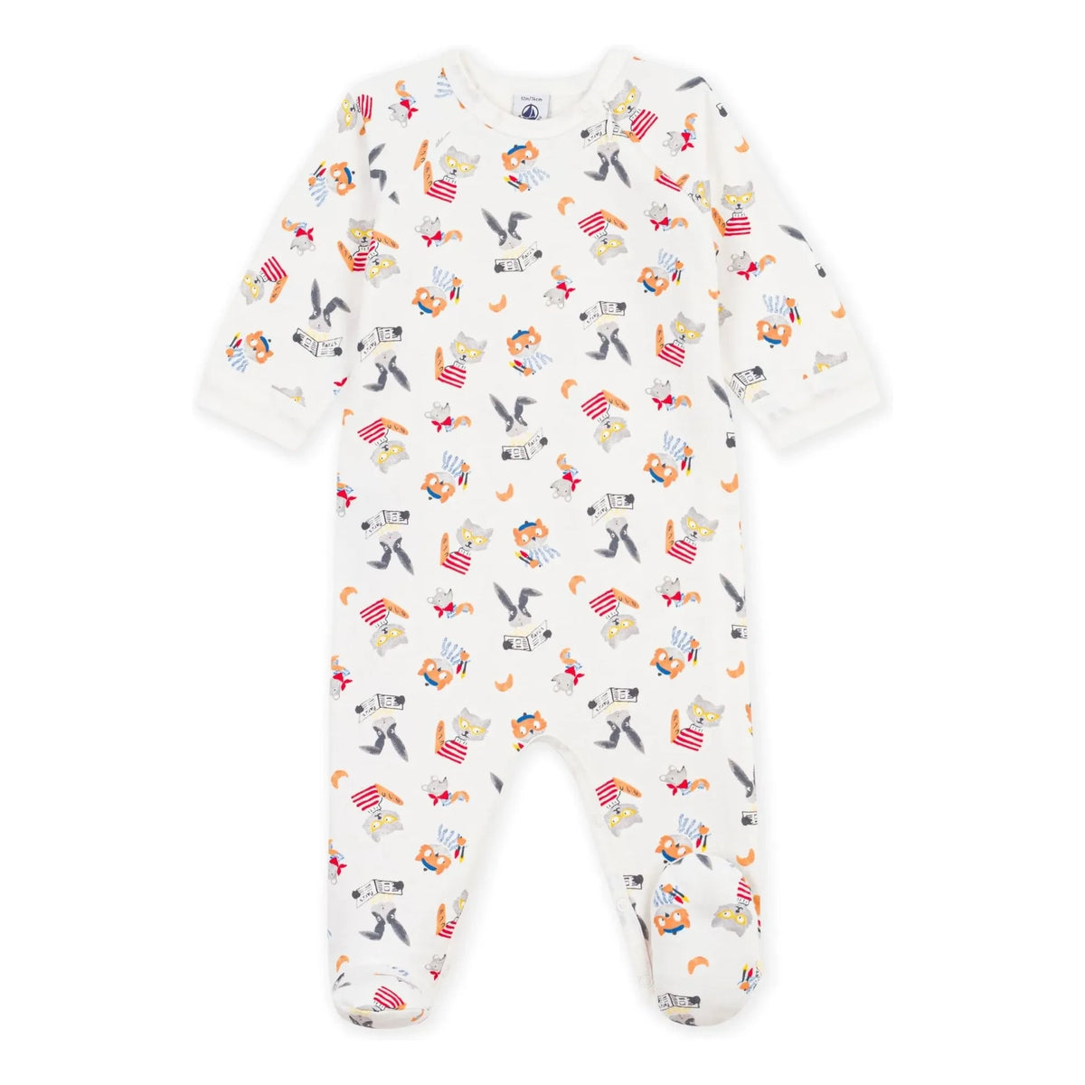 Petit Bateau - Dors Bien Animaux organic cotton fleece pajamas | White