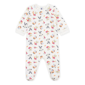 Petit Bateau - Dors Bien Animaux organic cotton fleece pajamas | White