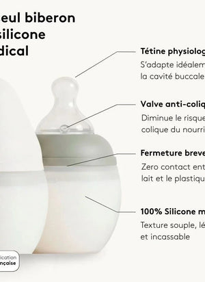 Elhée - Medical Grade Silicone Baby Bottle, Ergonomic "Hearts" Nipple | Dark Blue