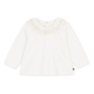 Petit Bateau - Organic Cotton Ruffled Collar T-shirt | White
