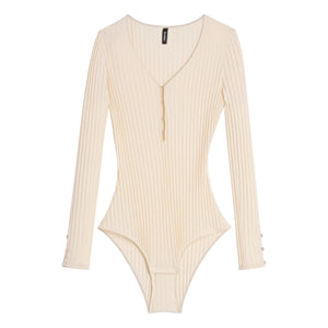 Icon - Claudia Organic Cotton Ribbed Bodysuit | Ecru
