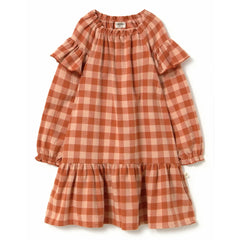 Cozmo - Malta Checked Dress | Brick Red