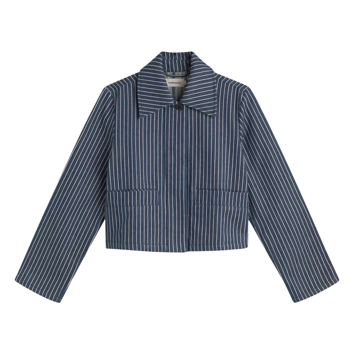 Thinking Mu - Astrid Striped Organic Cotton Jacket | Gray Blue