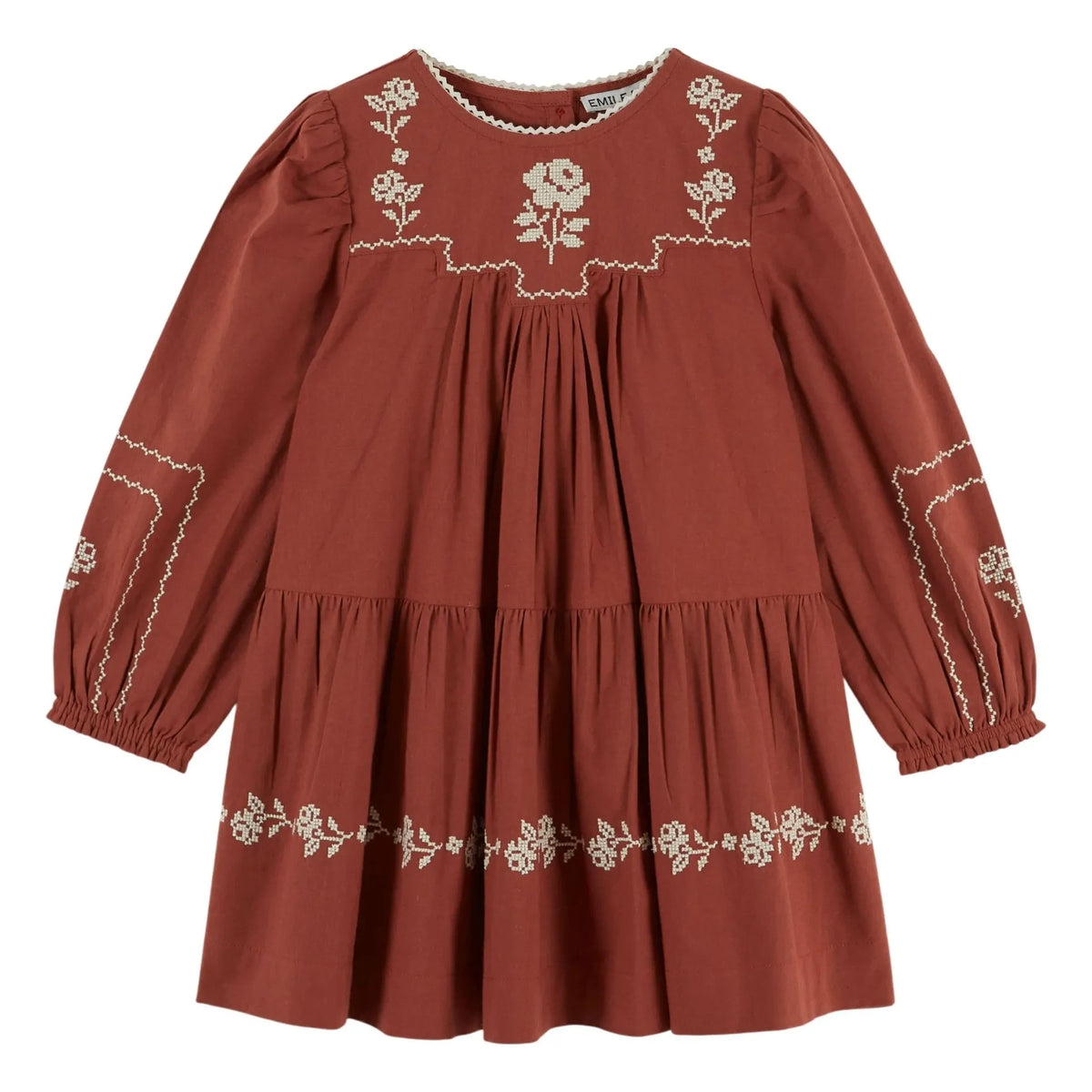 Emile et Ida - Organic Cotton Embroidered Dress | Brick Red