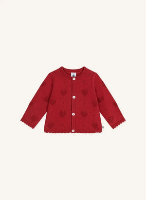 Petit Bateau - Organic cotton heart eyelet cardigan | Red