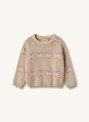 Wheat - Alberte Jacquard Organic Cotton Sweater | Beige