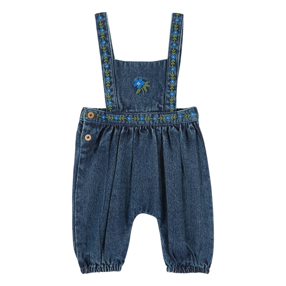 Emile et Ida - Baby Denim Embroidered Romper | Dark Blue