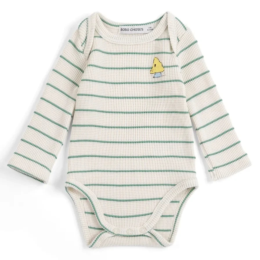 Bobo Choses - Striped Ribbed Organic Cotton Bodysuit | Ecru