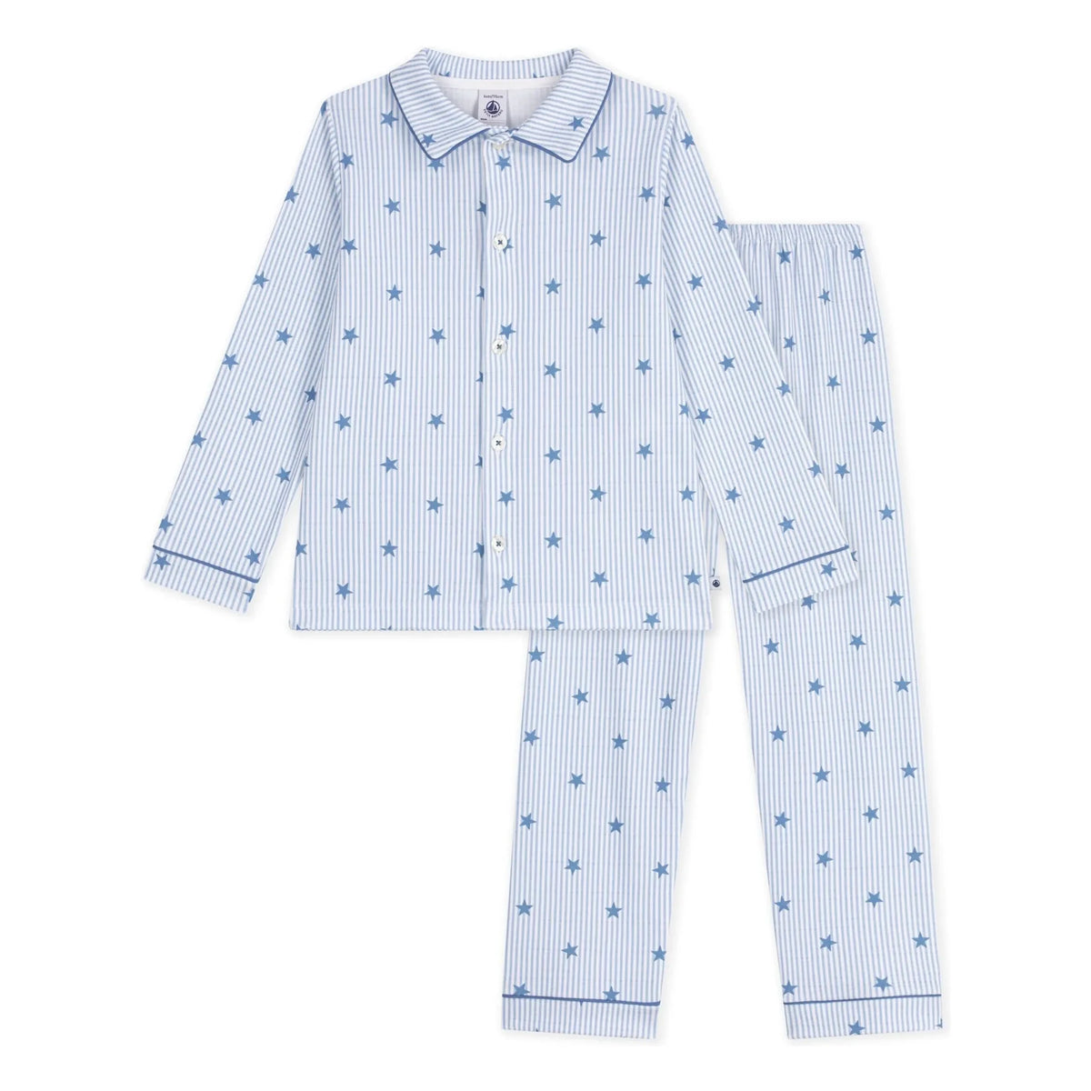 Petit Bateau - Striped Star Organic Cotton Pajama Top | Blue